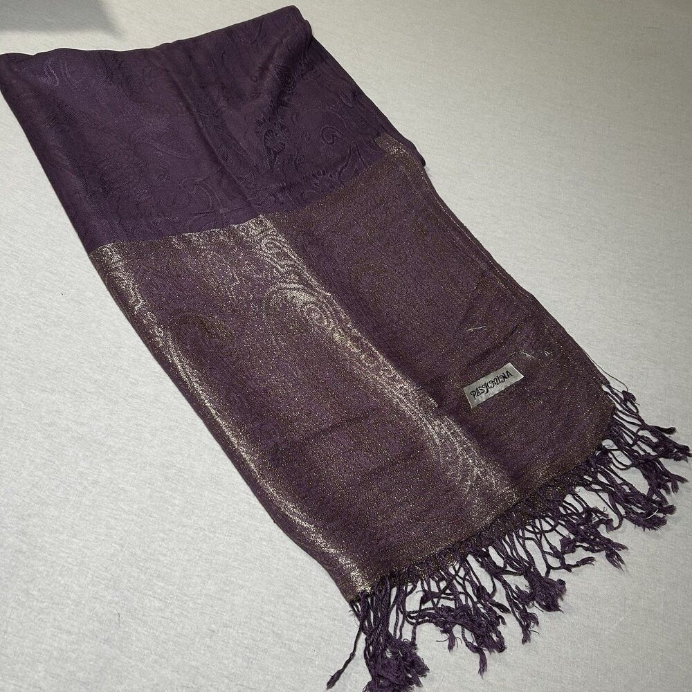 Pashmina wrap scarf in gorgeous purple and gold, soft, fringe